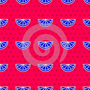 Blue Citrus fruit icon isolated seamless pattern on red background. Orange in a cut. Healthy lifestyle.  Vector Illustration