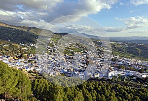 The blue city. Cityscape of Chefchaouen in Morocco. Close up.