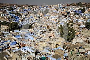 The blue city from the Mehrangarh Mehran Fort, Jodhpur, Rajasthan, India