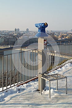 A blue city panorama telescope in Novi Sad, Serbia