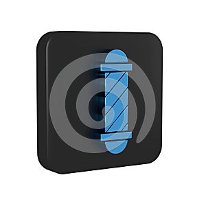 Blue Classic Barber shop pole icon isolated on transparent background. Barbershop pole symbol. Black square button.