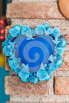 Blue clay heart, traditional Mexican crafts