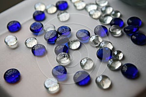 Blue and clear glass stones