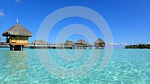Bora bora and the blue lagoon with cristalline water in the front, french polynesia photo
