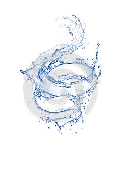 Blue clear swirling water splash isolated on white background