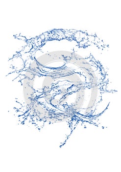 Blue clear swirling water splash isolated on white background