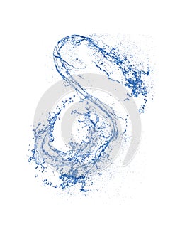 Blue clear swirling water splash isolated on white background