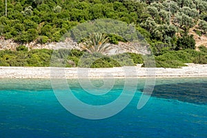 Blue and clear water and quiet beach in Kefalonia Island,Greece-2