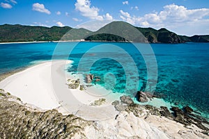 Blue clear waters of Japanese tropical island