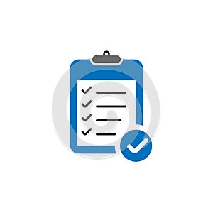 Blue Clipboard icon with check marks in trendy flat design. Clipboard icon. Check mark with clipboard