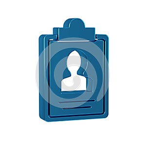 Blue Clipboard with resume icon isolated on transparent background. CV application. Curriculum vitae, job application