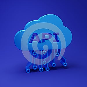Blue Cloud api interface icon isolated on blue background. Application programming interface API technology. Software
