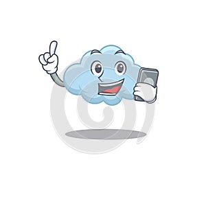 Blue cloud cartoon character speaking on phone