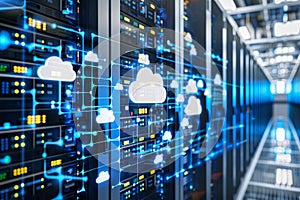 Blue Cloud Computing Data Server Technology Network, Data Center With Abstract Technology Background