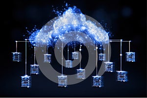 Blue cloud computing network connecting servers for data storage and processing