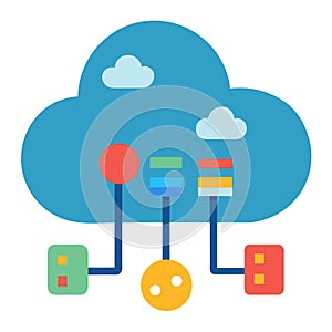 Blue cloud with connected digital data blocks technology