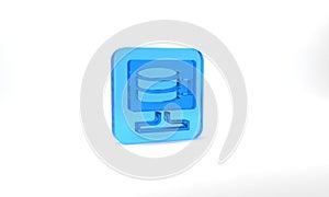 Blue Cloud database icon isolated on grey background. Cloud computing concept. Digital service or app with data