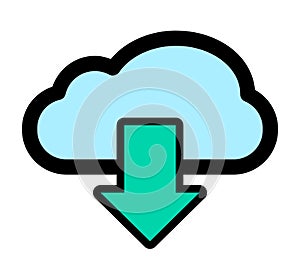 Blue cloud download icon. Vector illustration isolated on white