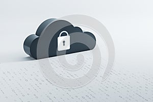 Blue cloud figure with a fingerprint sign standing on a light blue surface. Data security and protection concept, 3d rendering