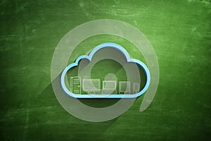 Blue cloud icon on blackboard