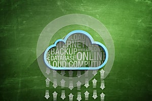 Blue cloud icon on blackboard