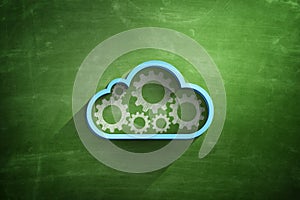 Blue cloud icon on blackboard