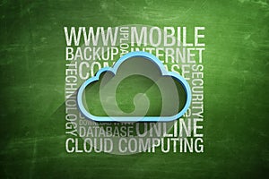 Blue cloud icon on blackboard