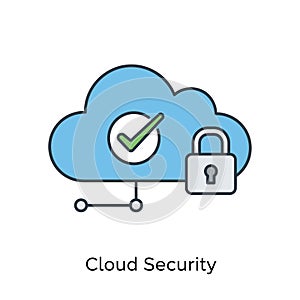 Blue Cloud Icon Secured Padlock Green Checkmark security