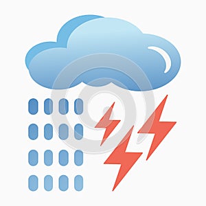 Blue cloud with lightning and rain icon. Cartoon illustration of clouds with lightning and rain vector icon for Internet. Concept.