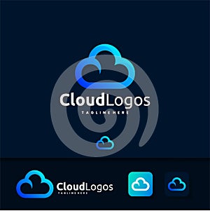 blue cloud line logo for business template