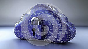 Blue cloud with padlock, digital security concept, data protection symbol.
