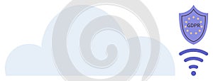 Cloud storage data security concept with GDPR compliance and wireless internet connectivity