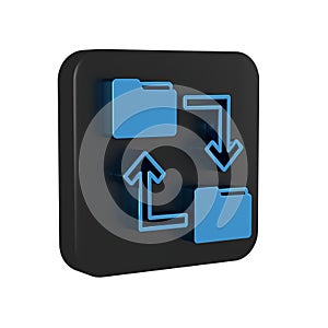 Blue Cloud storage text document folder icon isolated on transparent background. Black square button.