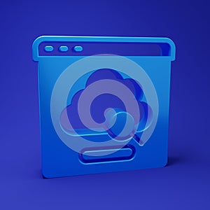 Blue Cloud technology data transfer and storage icon isolated on blue background. Minimalism concept. 3D render