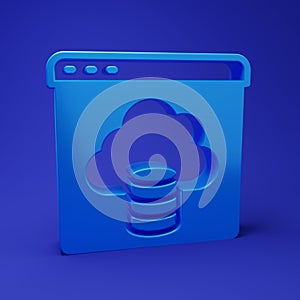 Blue Cloud technology data transfer and storage icon isolated on blue background. Minimalism concept. 3D render