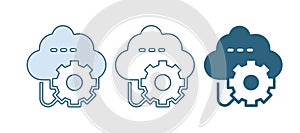 Blue Cloud technology data transfer and storage icon isolated on white background. Adjusting, service, setting