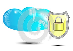 Blue cloud with yellow security lock