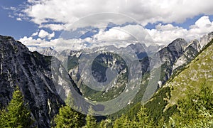 Blue and cloudy sky above Slovenian Alps