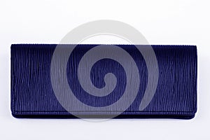 Blue clutch bag on white background