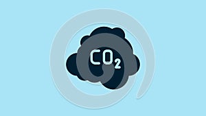 Blue CO2 emissions in cloud icon isolated on blue background. Carbon dioxide formula, smog pollution concept