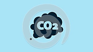 Blue CO2 emissions in cloud icon isolated on blue background. Carbon dioxide formula symbol, smog pollution concept