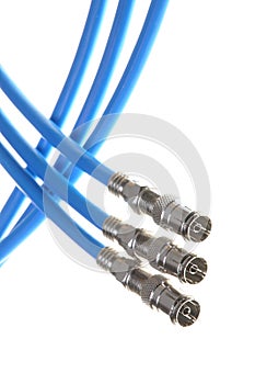 Blue coaxial cables isolated on white background