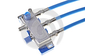 Blue coaxial cables with tv splitter