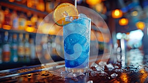 Blue Cocktail With Flower on Rim