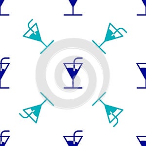 Blue Cocktail icon isolated seamless pattern on white background. Vector Illustration