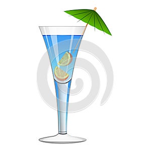 Blue cocktail with an umbrella