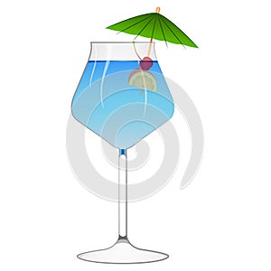 Blue cocktail with an umbrella