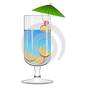 Blue cocktail with an umbrella