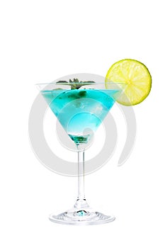 Blue cocktails decorated with lemon