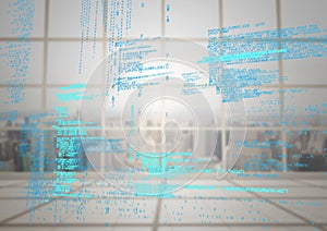 Blue code against blurry window